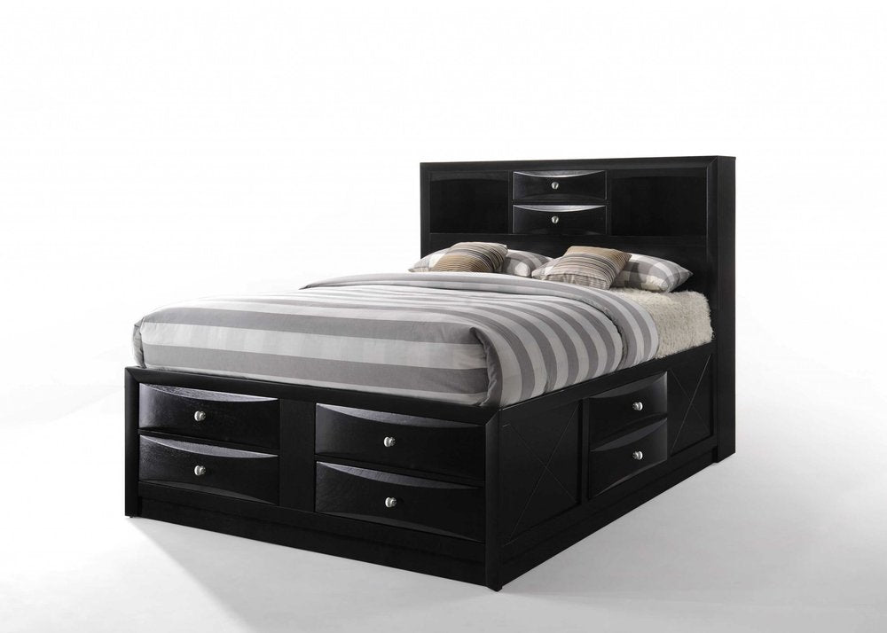 Black Wood Queen With Ten Drawers Bed Frame HomeRoots