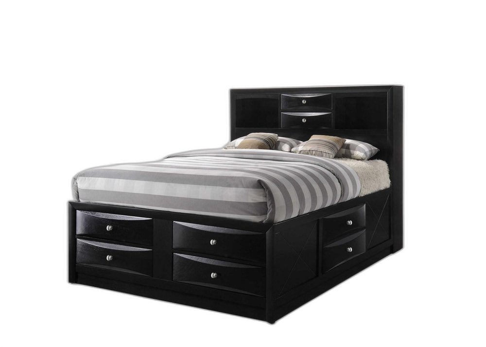 Black Wood Queen With Ten Drawers Bed Frame HomeRoots