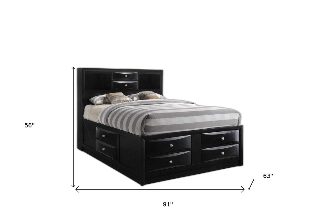 Black Wood Queen With Ten Drawers Bed Frame HomeRoots