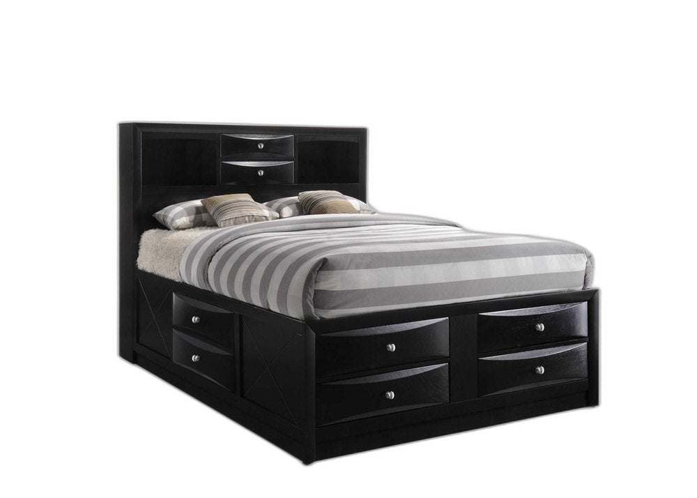 Black Wood Queen With Ten Drawers Bed Frame HomeRoots