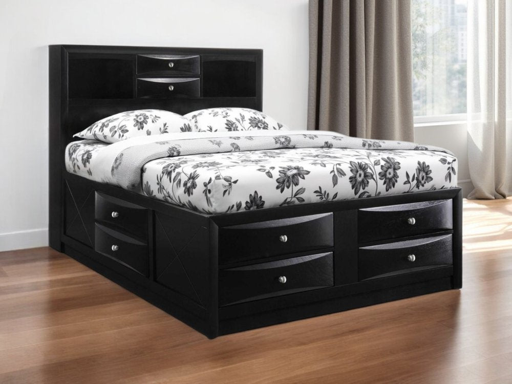 Black Wood Queen With Ten Drawers Bed Frame HomeRoots