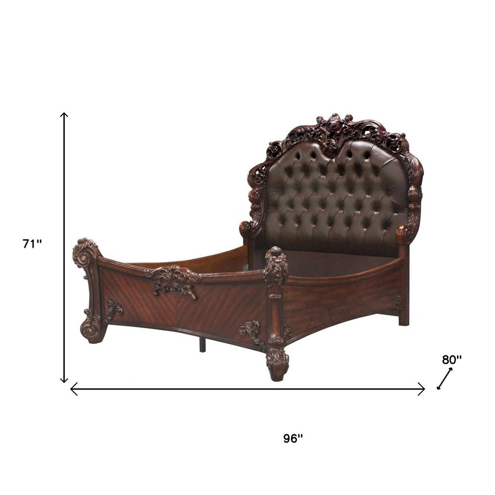 Dark Brown and Cherry Blossom Pink Tufted Upholstered Faux Leather No Bed HomeRoots