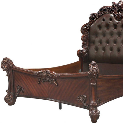Dark Brown and Cherry Blossom Pink Tufted Upholstered Faux Leather No Bed HomeRoots