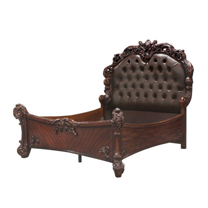 Dark Brown and Cherry Blossom Pink Tufted Upholstered Faux Leather No Bed HomeRoots