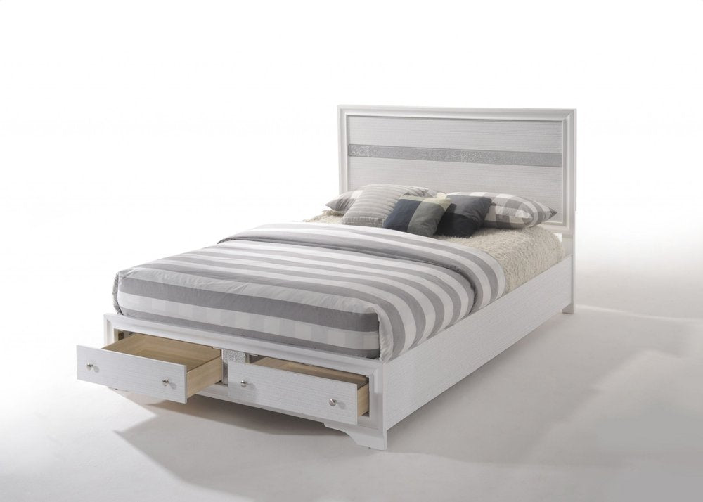 White and Gray Wood Queen With Two Drawers Bed Frame HomeRoots
