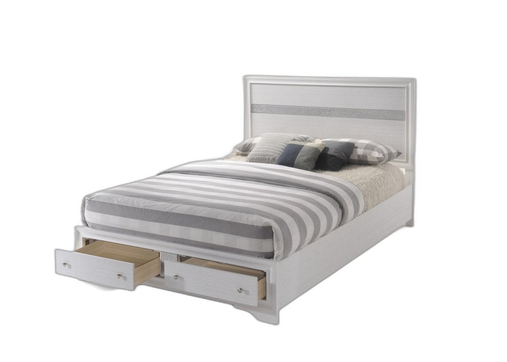 White and Gray Wood Queen With Two Drawers Bed Frame HomeRoots