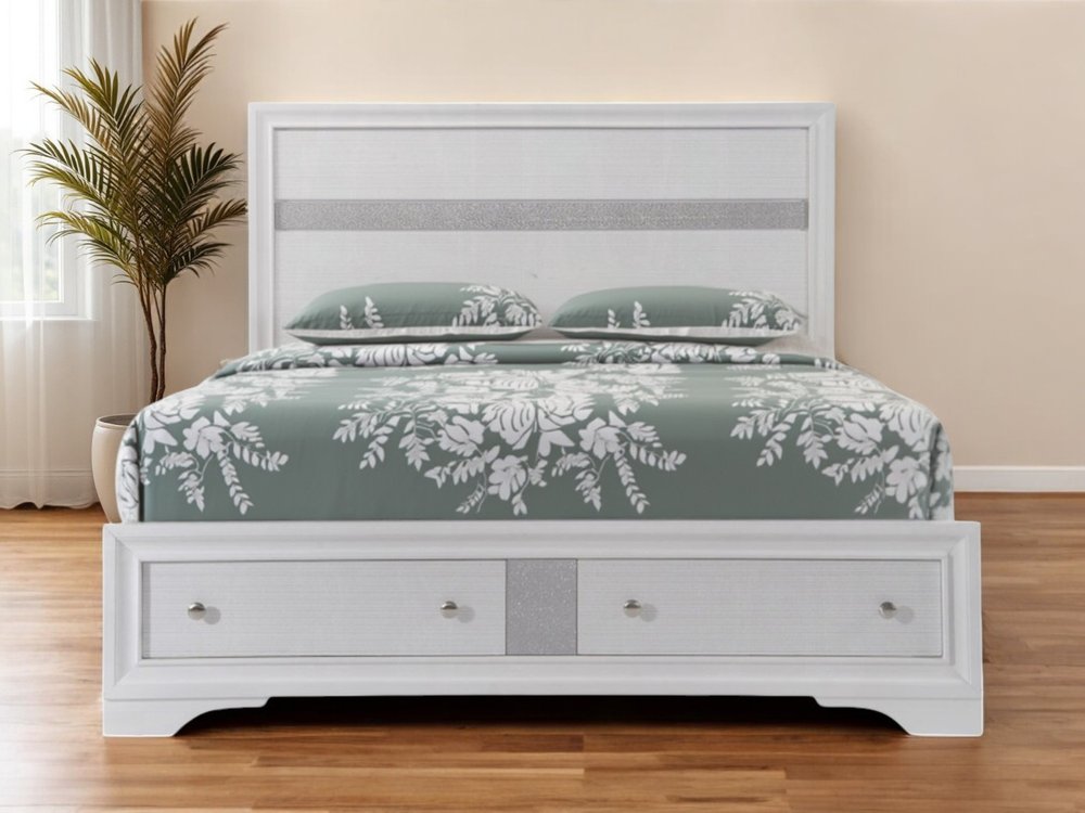 White and Gray Wood Queen With Two Drawers Bed Frame HomeRoots