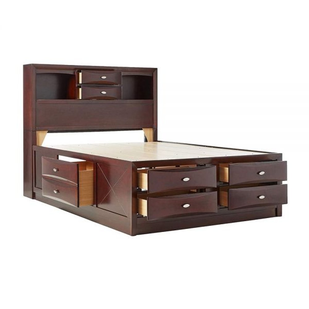 Espresso Wood Full Bed Frame With Drawers HomeRoots