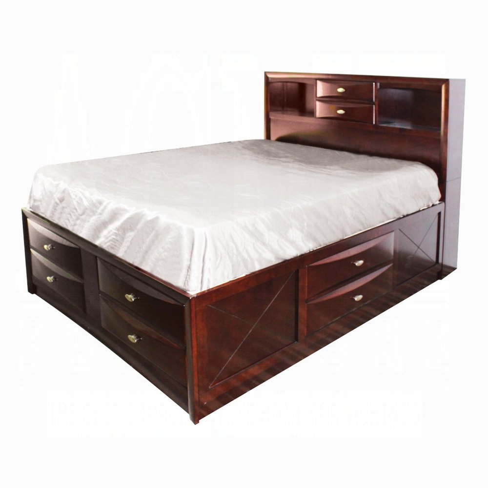 Espresso Wood Full Bed Frame With Drawers HomeRoots