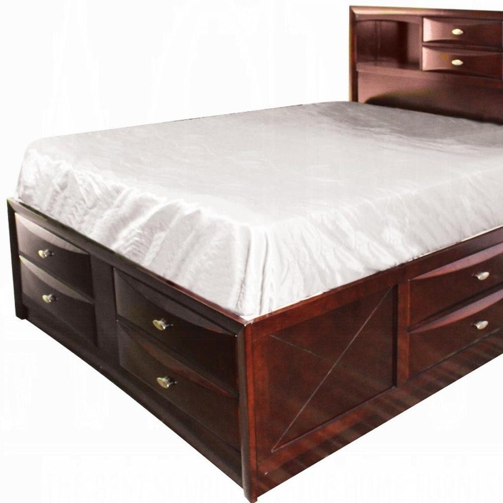 Espresso Wood Full Bed Frame With Drawers HomeRoots
