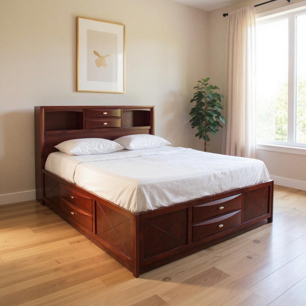 Espresso Wood Full Bed Frame With Drawers HomeRoots