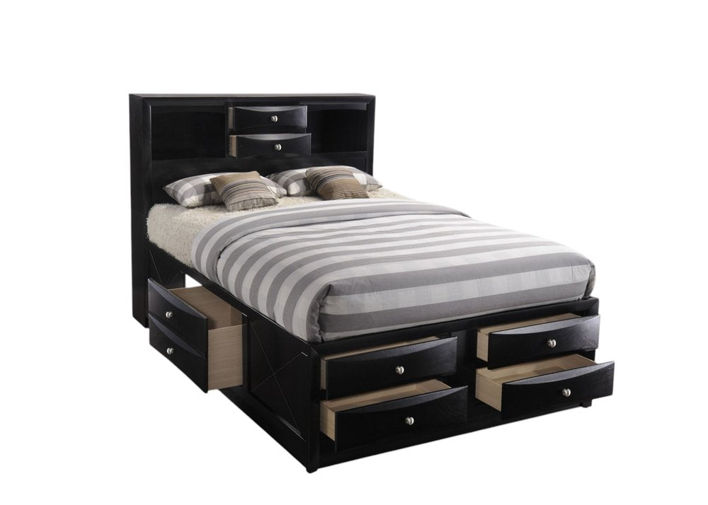 Black Wood Full With Ten Drawers Bed Frame HomeRoots