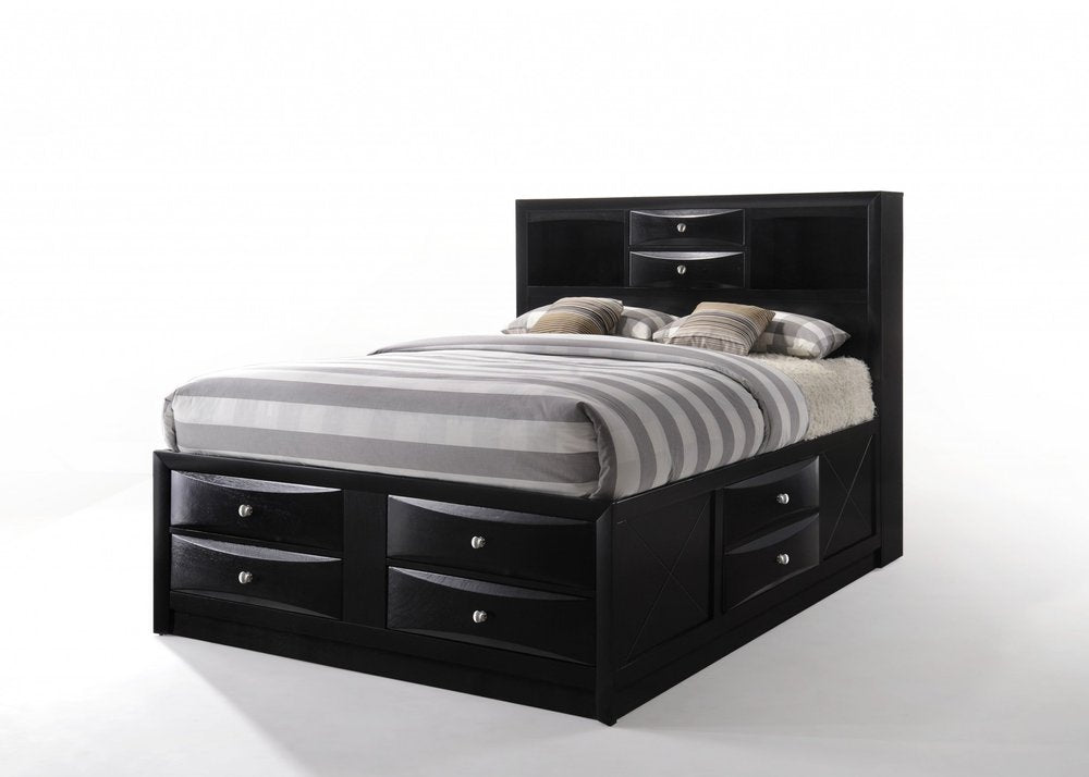 Black Wood Full With Ten Drawers Bed Frame HomeRoots