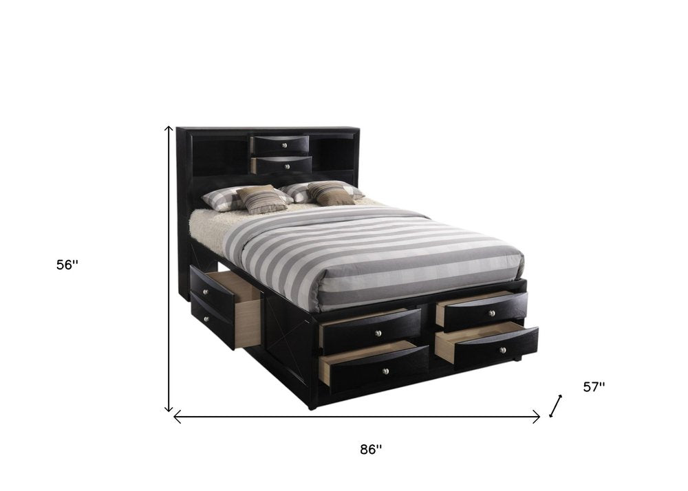 Black Wood Full With Ten Drawers Bed Frame HomeRoots