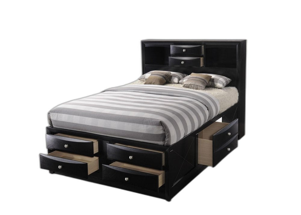 Black Wood Full With Ten Drawers Bed Frame HomeRoots