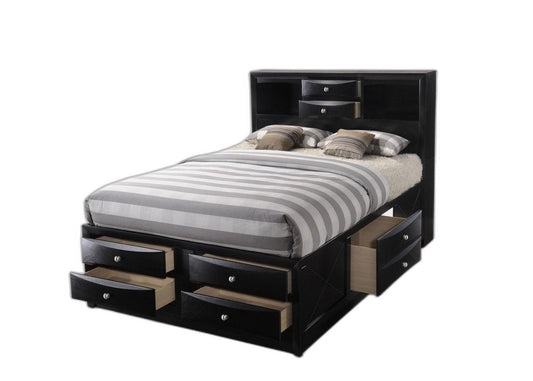 Black Wood Full With Ten Drawers Bed Frame HomeRoots