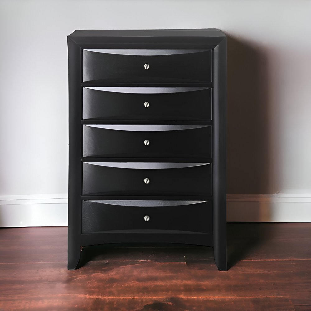 32" Black Solid Wood Five Drawer Standard Chest HomeRoots
