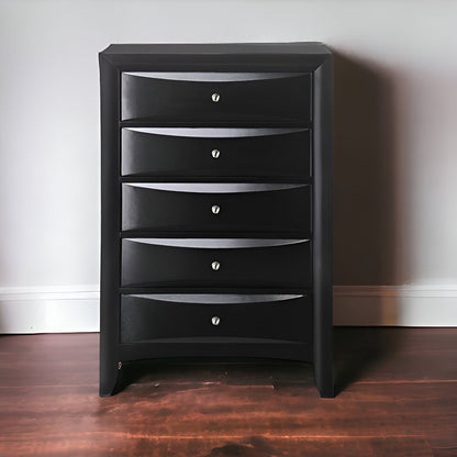 32" Black Solid Wood Five Drawer Standard Chest HomeRoots