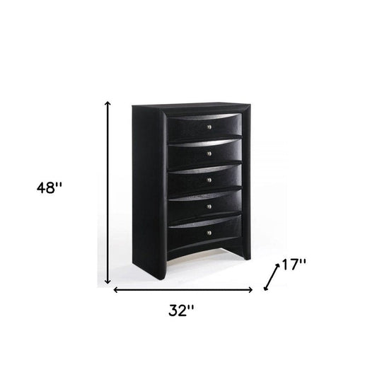 32" Black Solid Wood Five Drawer Standard Chest HomeRoots