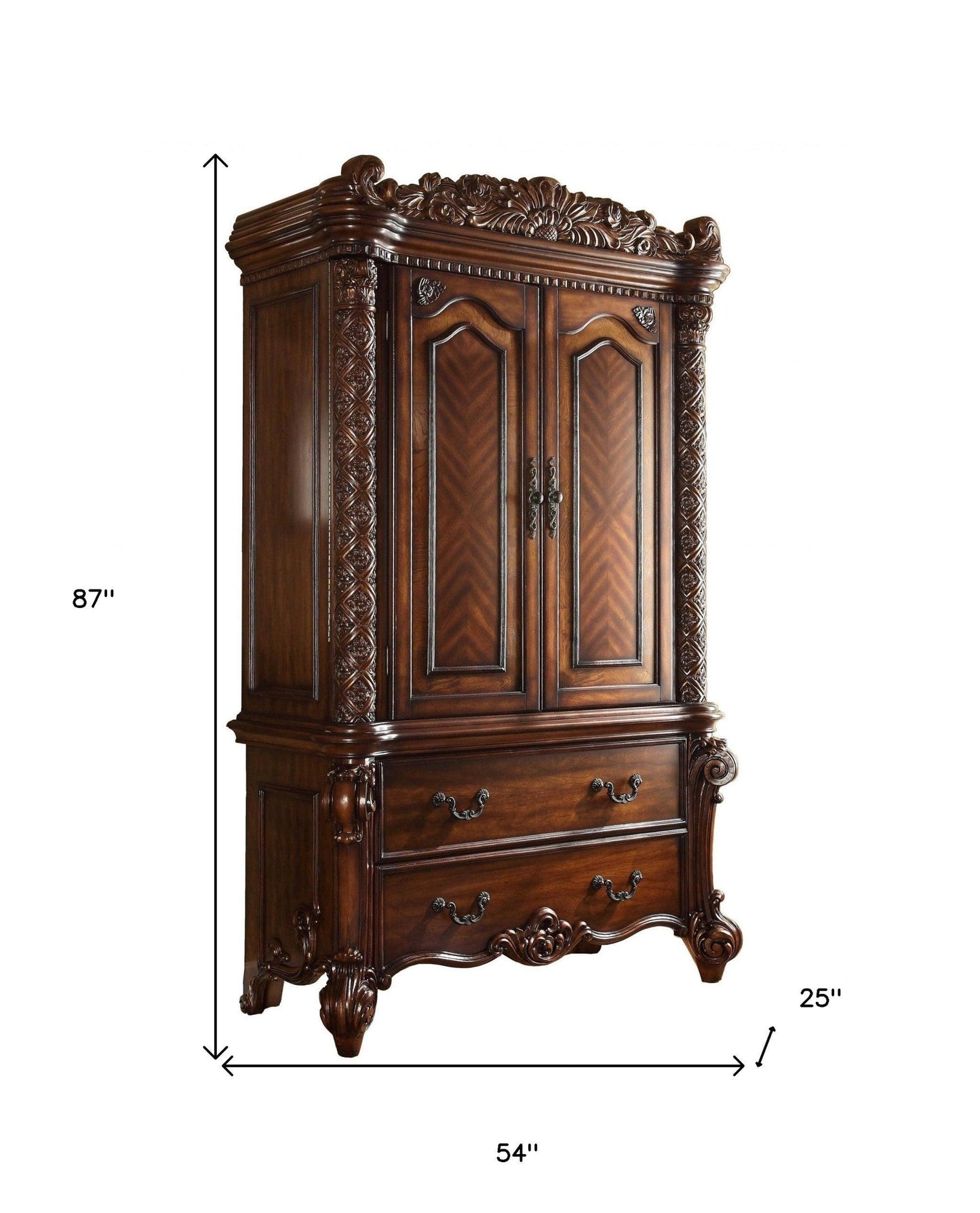 87" Two Doors Cherry Wood Tv Armoire - FurniFindUSA