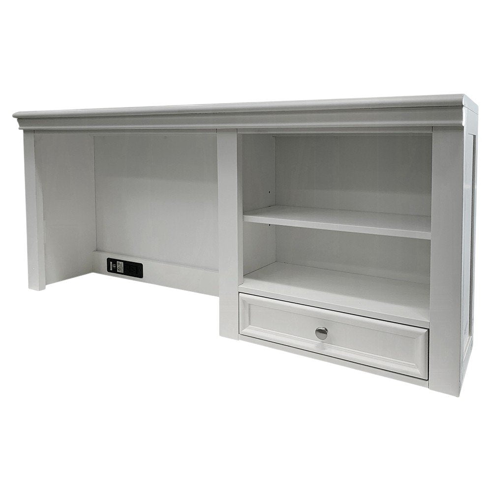White Wood Computer Hutch With Shelf And Drawer — view 2