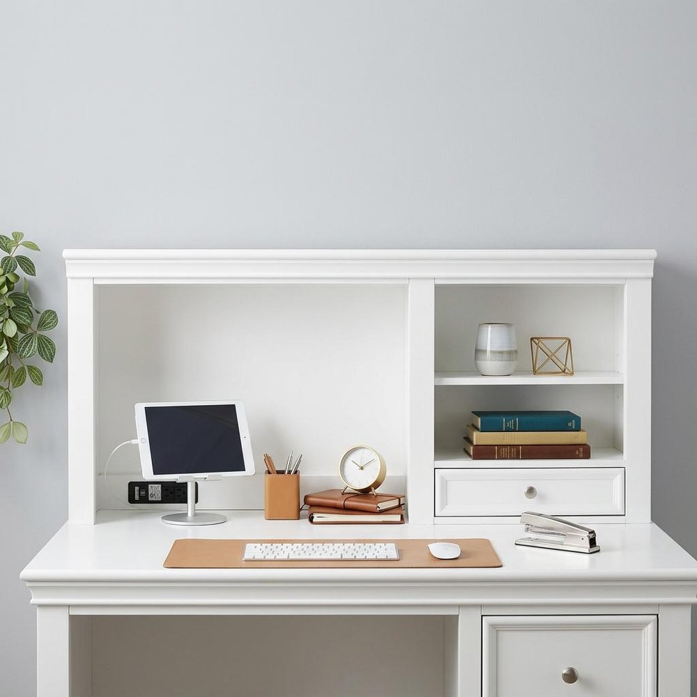 White Wood Computer Hutch With Shelf And Drawer — view 7