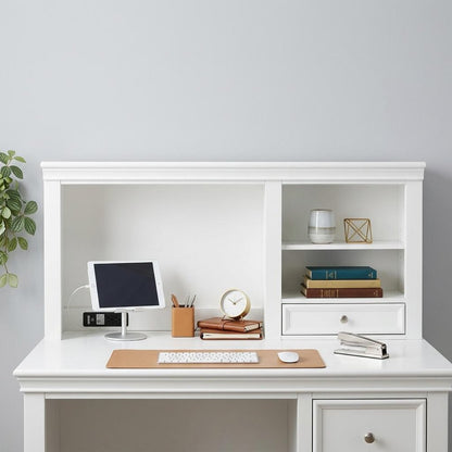 White Wood Computer Hutch With Shelf And Drawer HomeRoots