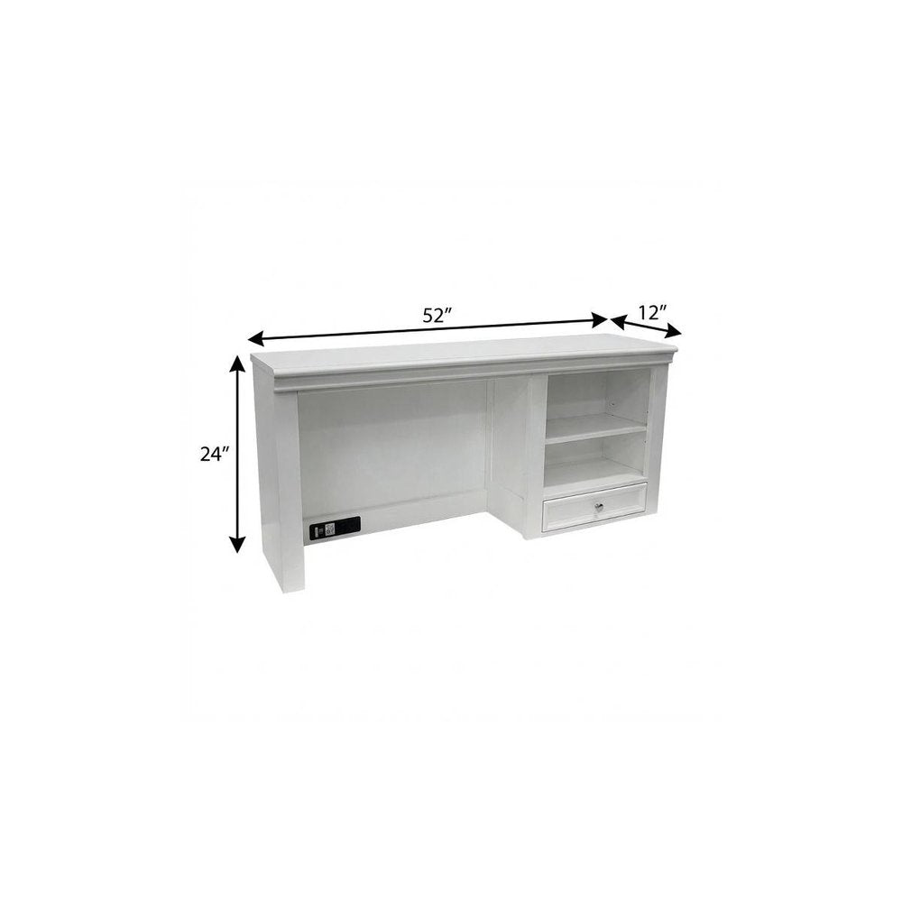 White Wood Computer Hutch With Shelf And Drawer — view 6