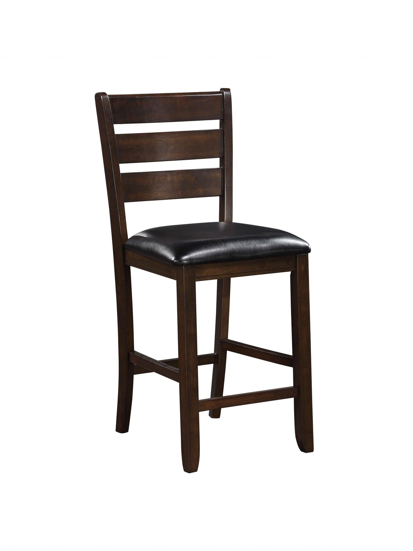 Set Of 2 41" Dark Wood Finish And Black Faux Leather Ladder Back Counter Height Chairs - FurniFindUSA