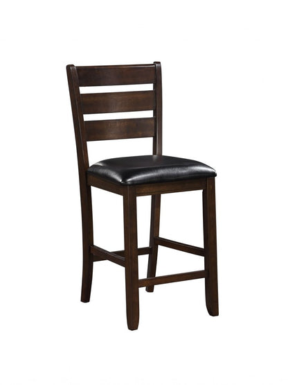 Set of Two 41" Black And Brown Faux Leather And Solid Wood Counter Height Bar Chairs HomeRoots
