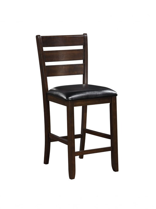 Set of Two 41" Black And Brown Faux Leather And Solid Wood Counter Height Bar Chairs HomeRoots