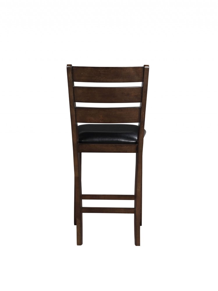 Set of Two 41" Black And Brown Faux Leather And Solid Wood Counter Height Bar Chairs HomeRoots