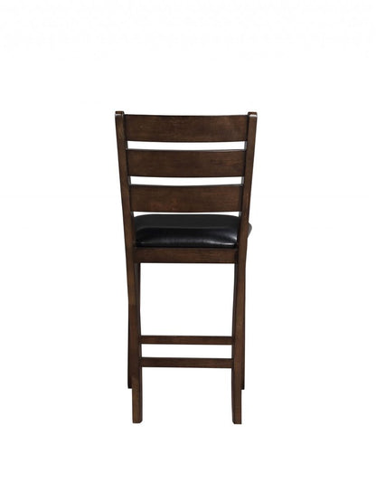 Set of Two 41" Black And Brown Faux Leather And Solid Wood Counter Height Bar Chairs HomeRoots