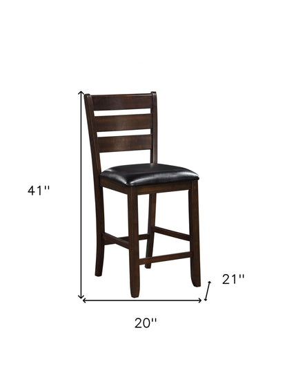 Set Of 2 41" Dark Wood Finish And Black Faux Leather Ladder Back Counter Height Chairs - FurniFindUSA