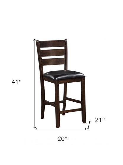 Set of Two 41" Black And Brown Faux Leather And Solid Wood Counter Height Bar Chairs HomeRoots