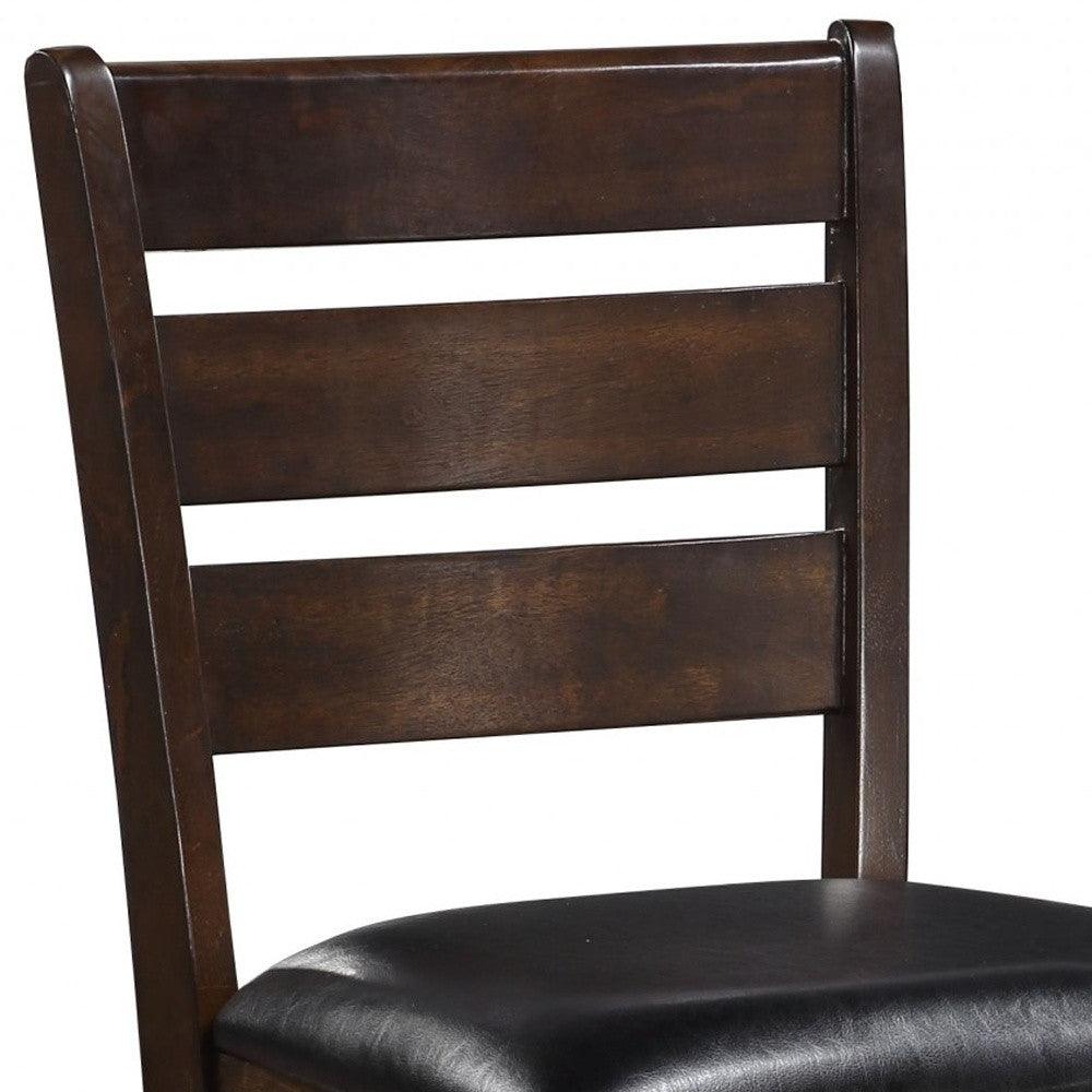 Set Of 2 41" Dark Wood Finish And Black Faux Leather Ladder Back Counter Height Chairs - FurniFindUSA