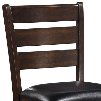 Set of Two 41" Black And Brown Faux Leather And Solid Wood Counter Height Bar Chairs HomeRoots
