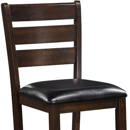 Set Of 2 41" Dark Wood Finish And Black Faux Leather Ladder Back Counter Height Chairs - FurniFindUSA