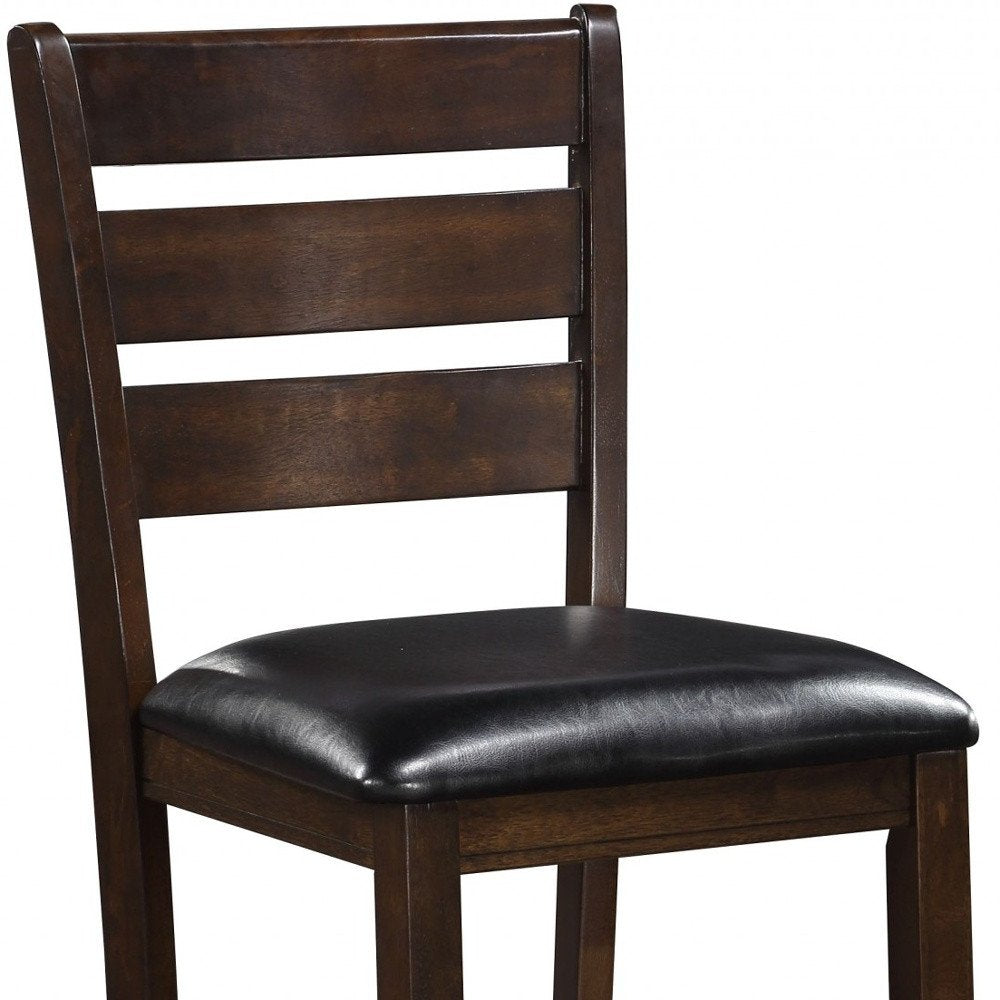 Set of Two 41" Black And Brown Faux Leather And Solid Wood Counter Height Bar Chairs HomeRoots