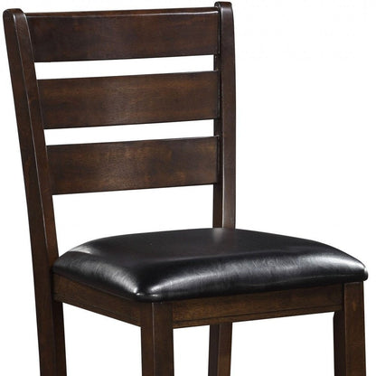 Set of Two 41" Black And Brown Faux Leather And Solid Wood Counter Height Bar Chairs HomeRoots