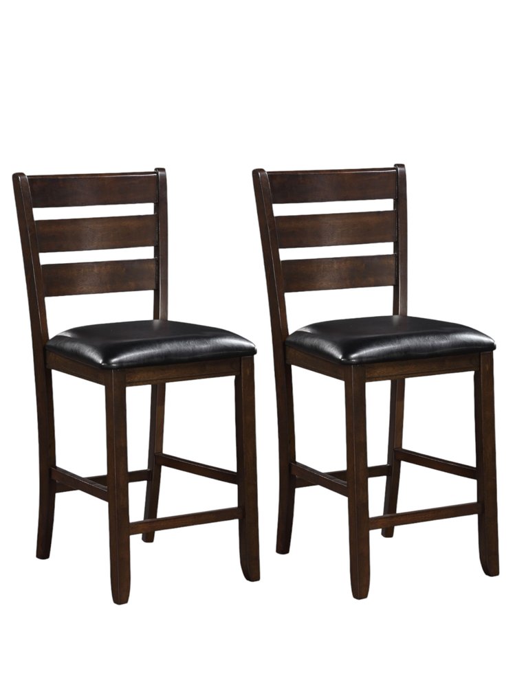 Set of Two 41" Black And Brown Faux Leather And Solid Wood Counter Height Bar Chairs HomeRoots