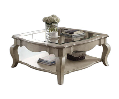 Antique Taupe Clear Glass Coffee Table - FurniFindUSA