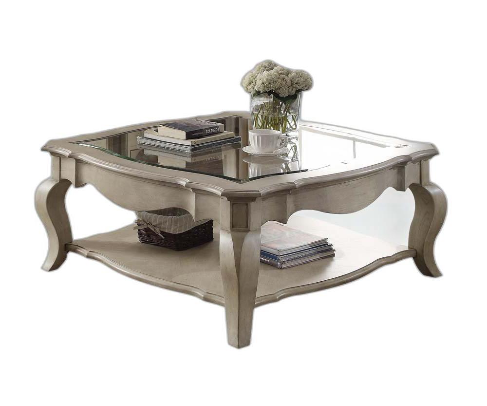 Antique Taupe Clear Glass Coffee Table - FurniFindUSA