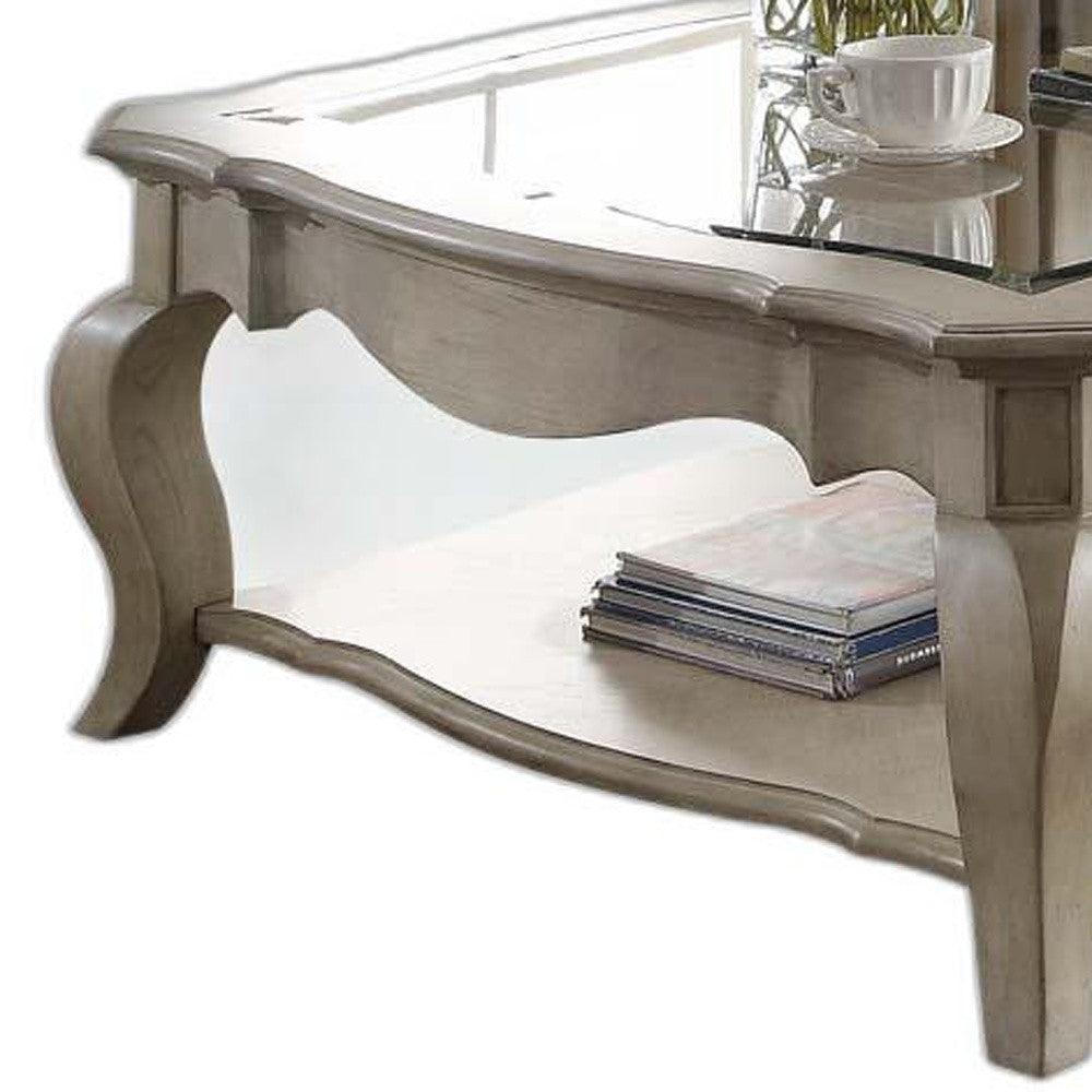 Antique Taupe Clear Glass Coffee Table - FurniFindUSA