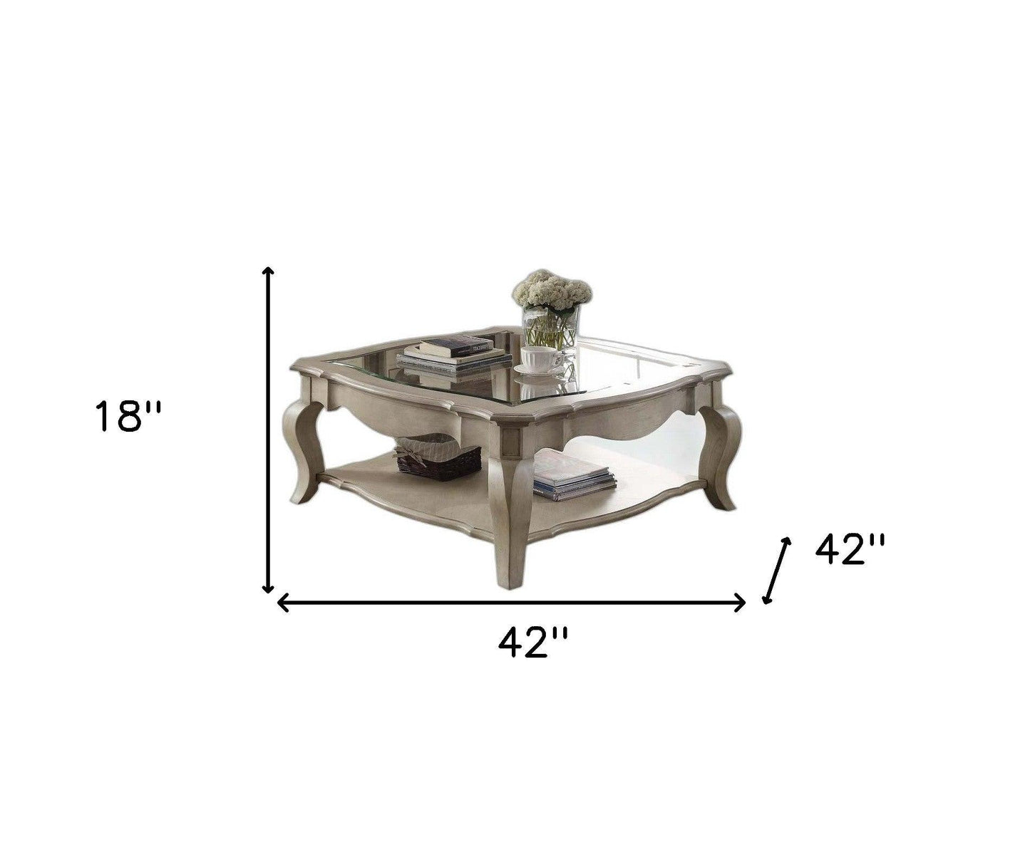 Antique Taupe Clear Glass Coffee Table - FurniFindUSA