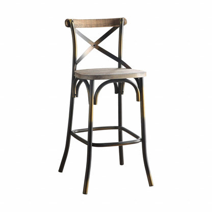 43" High Back Antiqued Copper And Oak Finish Bar Chair - FurniFindUSA