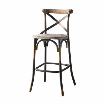 43" High Back Antiqued Copper And Oak Finish Bar Chair - FurniFindUSA