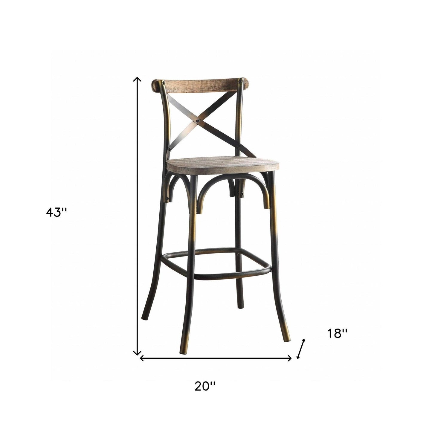 43" High Back Antiqued Copper And Oak Finish Bar Chair - FurniFindUSA