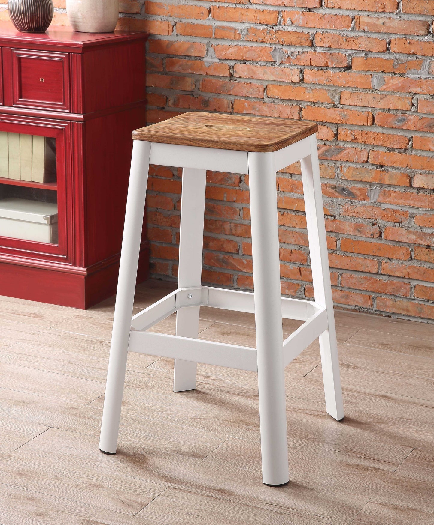 30" Brown And White Metal Backless Counter Height Bar Chair