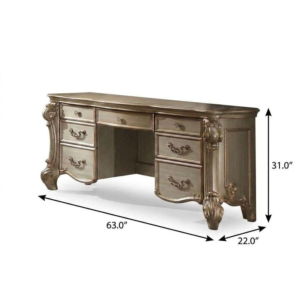 63" Gold Wood Vanity Table — view 5